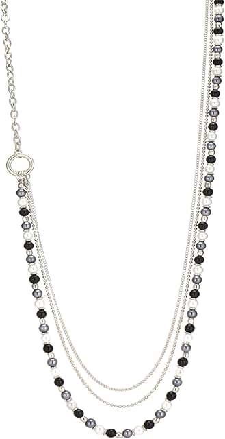 Silver long pearl beaded chain necklace for women