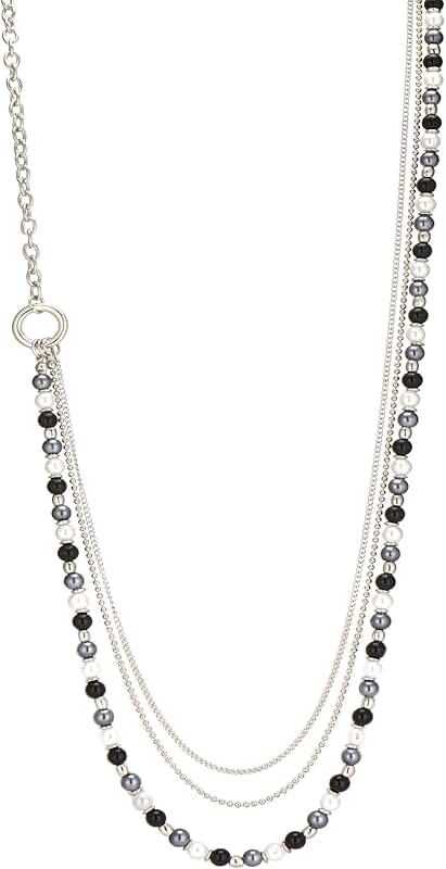Silver long pearl beaded chain necklace for women