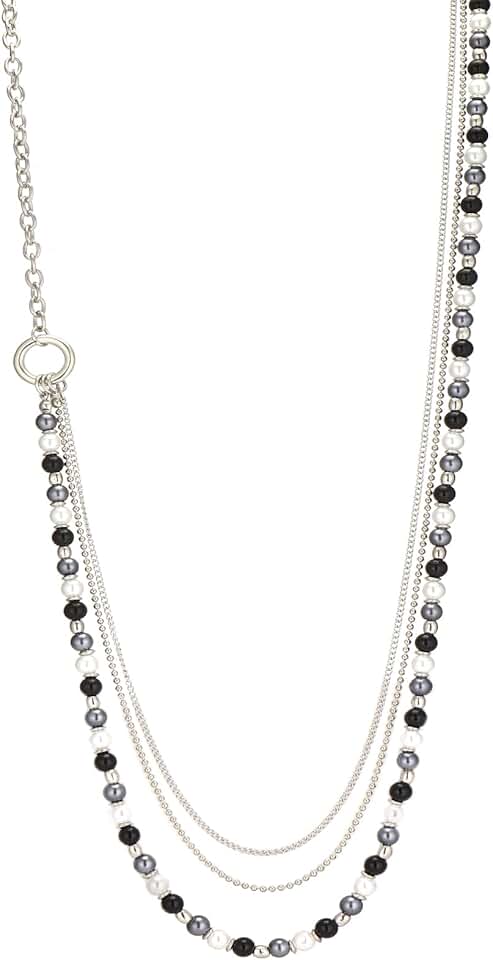 Silver long pearl beaded chain necklace for women