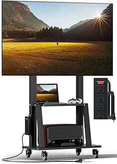 Mobile TV Cart with Power Outlet and Adjustable Height