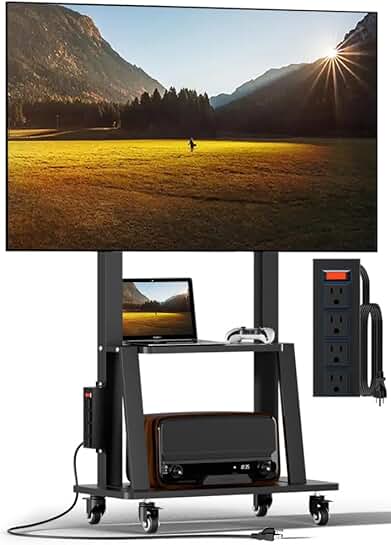 Mobile TV Cart with Power Outlet and Adjustable Height