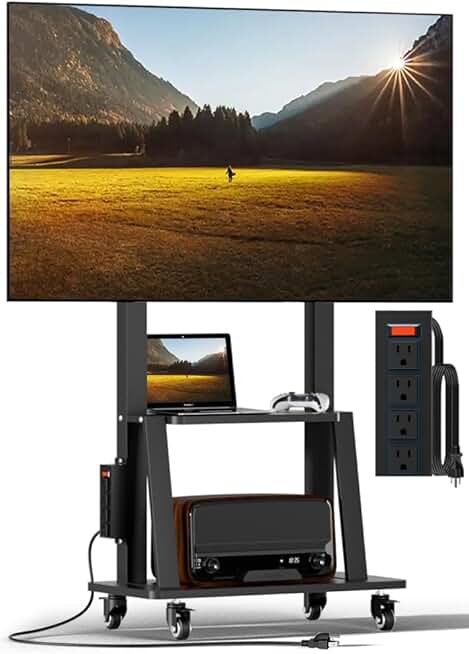 Mobile TV Cart with Power Outlet and Adjustable Height