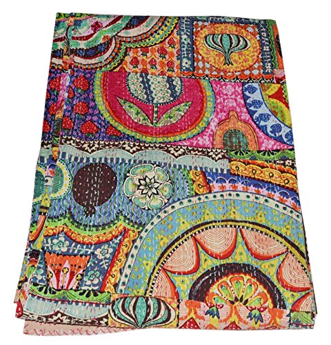 Handmade Cotton Kantha Quilt Throw Blanket Bedspread Gudari Twin Multi)