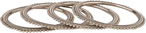 Set of Four Boho Tribal Oxidized Beaded Bangle Bracelets for Women