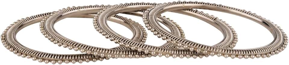 Set of Four Boho Tribal Oxidized Beaded Bangle Bracelets for Women