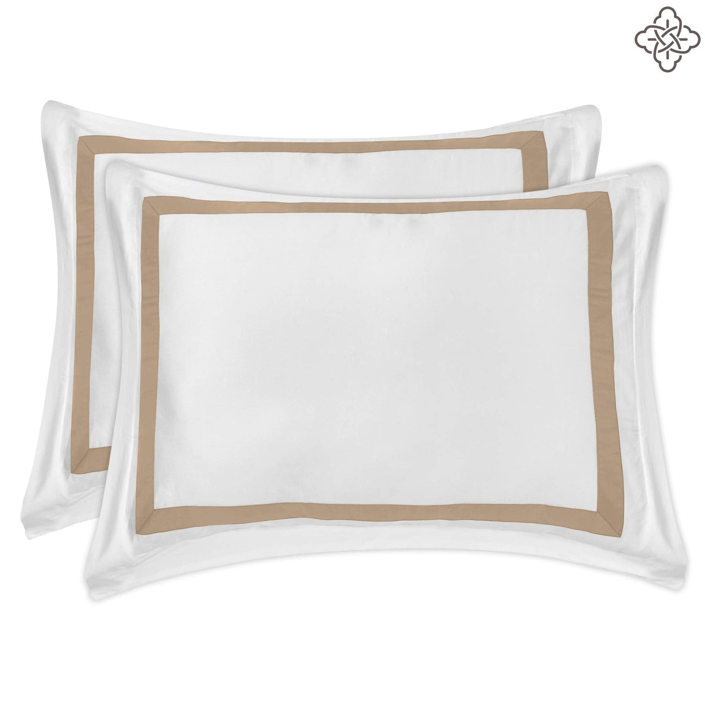 100% Cotton Banded King Duvet Cover Set, 300 Thread Count Sateen Weave GOTS Comforter Cover with Buttoned Closure and 2 Pillow Shams  White  Sand, 104x90 inches