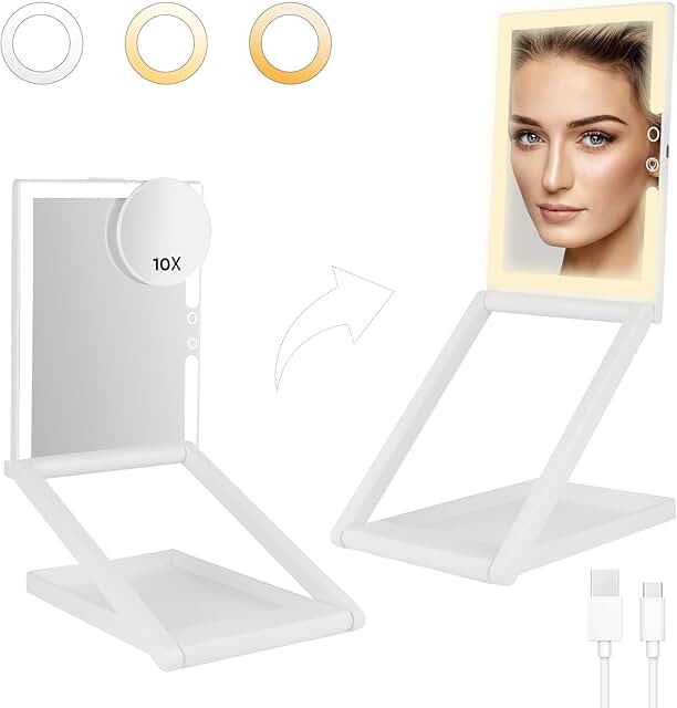 Adjustable Folding Travel Makeup Mirror with Lights