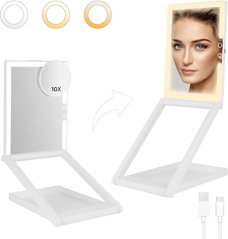 Adjustable Folding Travel Makeup Mirror with Lights