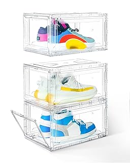 Clear Plastic Stackable Shoe Storage Boxes, 3 Pack