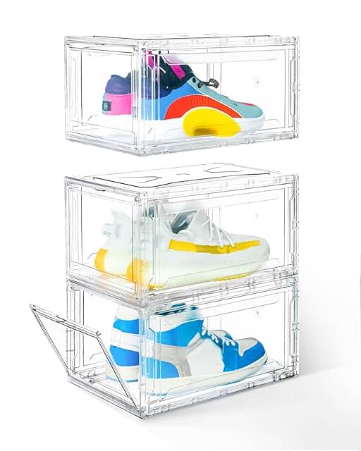 Clear Plastic Stackable Shoe Storage Boxes, 3 Pack