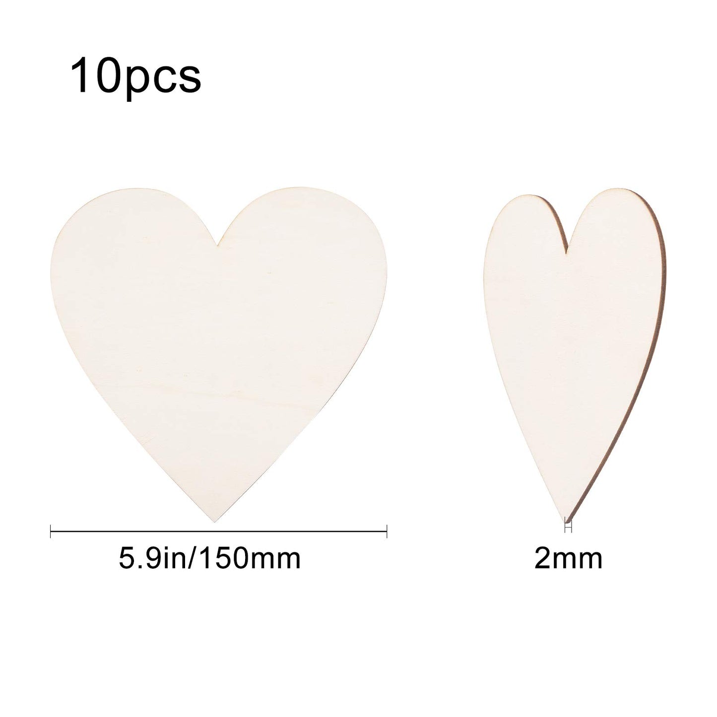 10-Piece 6 Inch Wooden Heart Cutouts