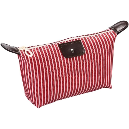 MODAIO-Waterproof Striped Dumpling Makeup Large Foldable Cosmetic Travel Bag (Red)