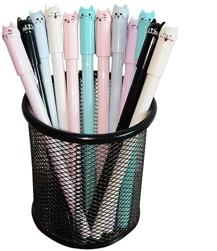 Cute Cat Gel Pens, 0.5 mm, Black, Pack of 12