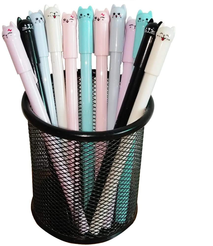 Cute Cat Gel Pens, 0.5 mm, Black, Pack of 12