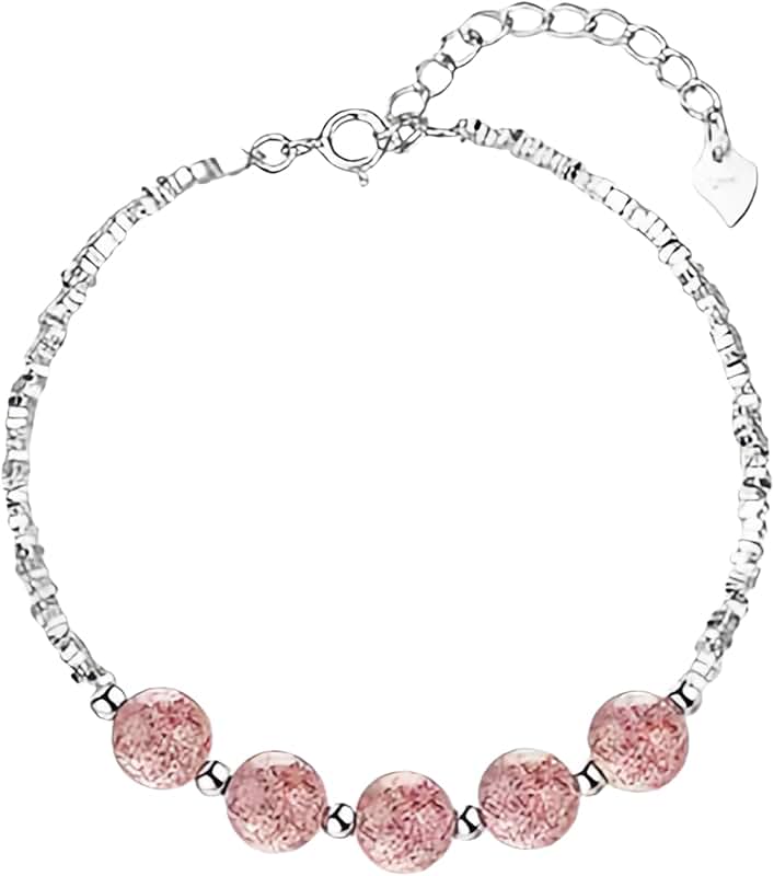 Pink Crystal Beaded Silver Bracelet for Women