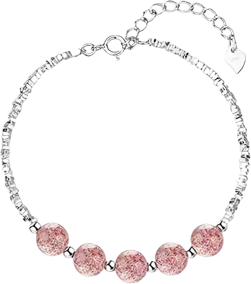 Pink Crystal Beaded Silver Bracelet for Women