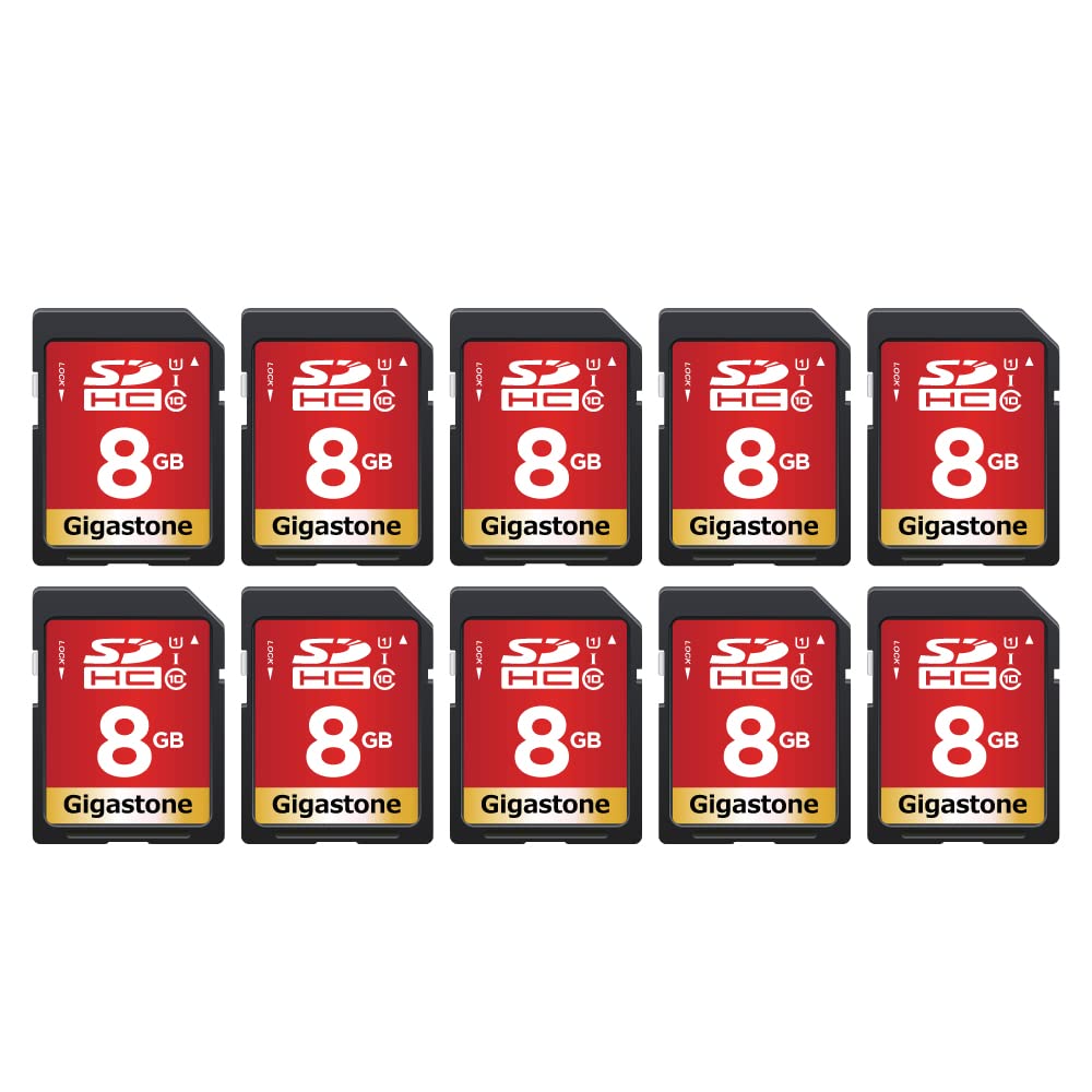 8GB 10-Pack SD Card UHS-I U1 Class 10 SDHC Memory Card Full HD Video Canon Nikon Sony Pentax Kodak Olympus Panasonic Digital Camera, with 10 Mini Cases