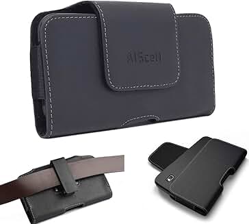 Black Leather Phone Sleeve with Belt Clip and Screen Cloth