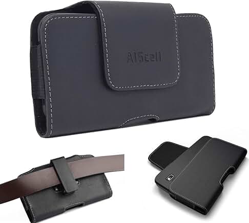 Black Leather Phone Sleeve with Belt Clip and Screen Cloth