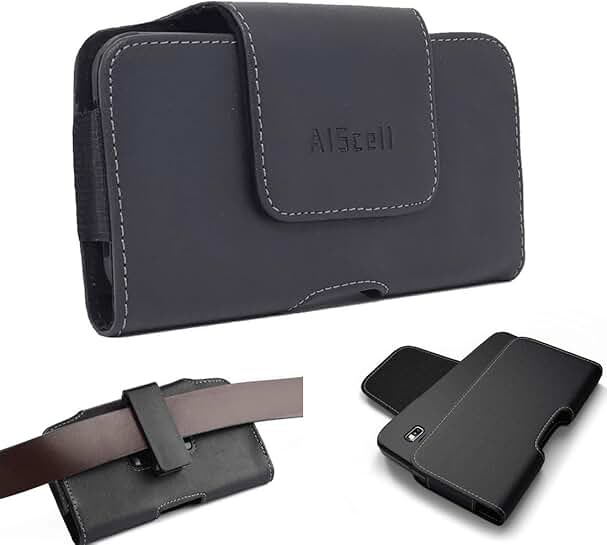 Black Leather Phone Sleeve with Belt Clip and Screen Cloth