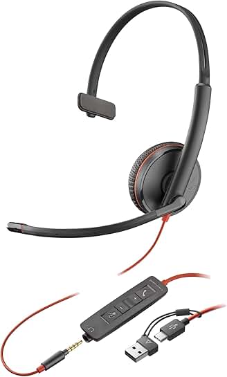 Mono USB-C Headset with 3.5mm and Adapter