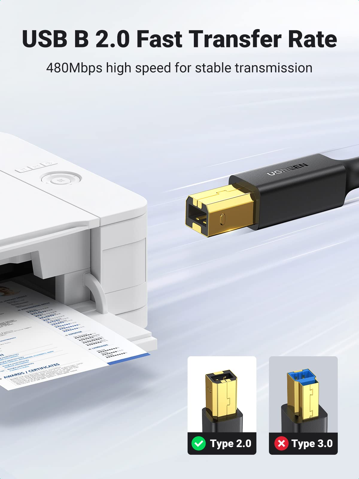 USB Printer Cable - USB A to B Cable, 2.0 USB B Cable High-Speed Printer Cord Compatible with Hp, Canon, Brother, Samsung, Dell, Epson, Lexmark, Xerox, Piano, Dac, and More 5 FT