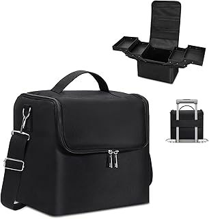 Large Black Makeup and Nail Organizer with Adjustable Dividers