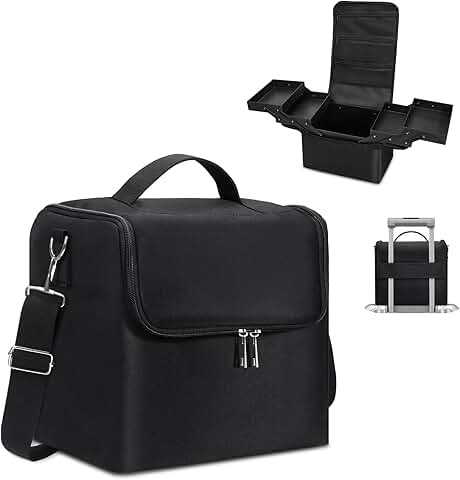 Large Black Makeup and Nail Organizer with Adjustable Dividers