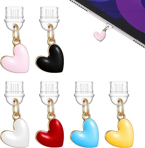 Six Heart-Shaped USB-C Dust Plugs in Six Colors
