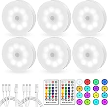 16-Color Rechargeable LED Puck Lights with Remote (6 Pack)