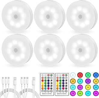 16-Color Rechargeable LED Puck Lights with Remote (6 Pack)
