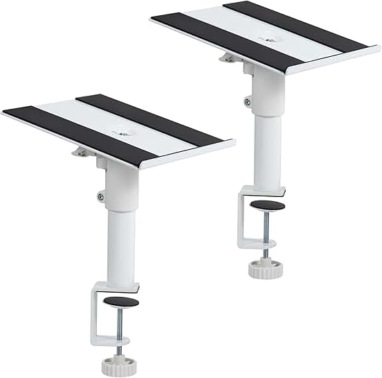 Clamp-on speaker stands with adjustable height and tilt, 2-pack
