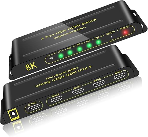 4K/8K HDMI Switcher 4 in 1 Out, 120Hz/60Hz