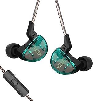 Green Wired Earphones with Microphone and Noise Cancellation