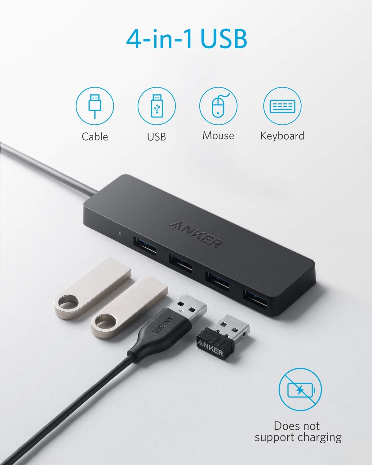 4-Port USB 3.0 Hub, Ultra-Slim Data USB Hub with 2 ft Extended Cable [Charging Not Supported], for MacBook, Mac Pro, Mac mini, iMac, Surface Pro, XPS, PC, Flash Drive, Mobile HDD