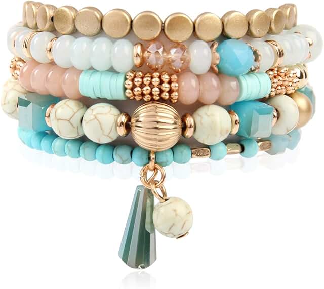Multi-layer Bohemian Beaded Bracelets with Crystals and Tassels