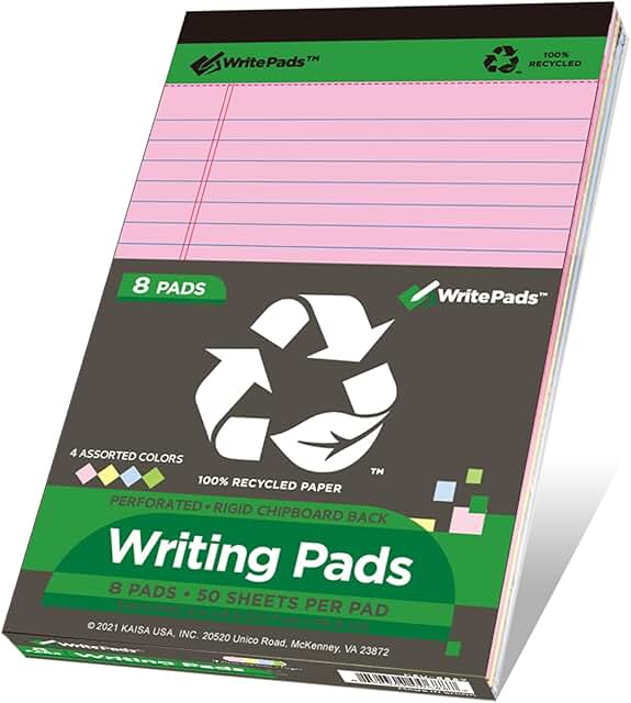 Colored Legal Pads, 5"x8", 50 Sheets, 8 Pads