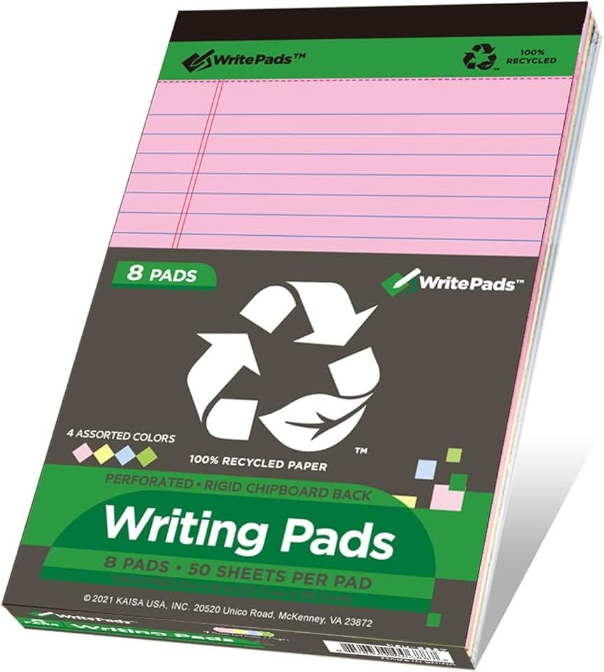Colored Legal Pads, 5"x8", 50 Sheets, 8 Pads