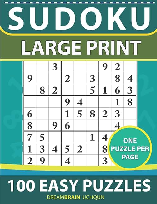 Easy Large Print Sudoku Puzzles, 100 Puzzles