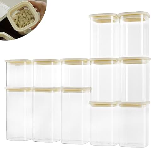 Set of 12 square glass pantry storage containers