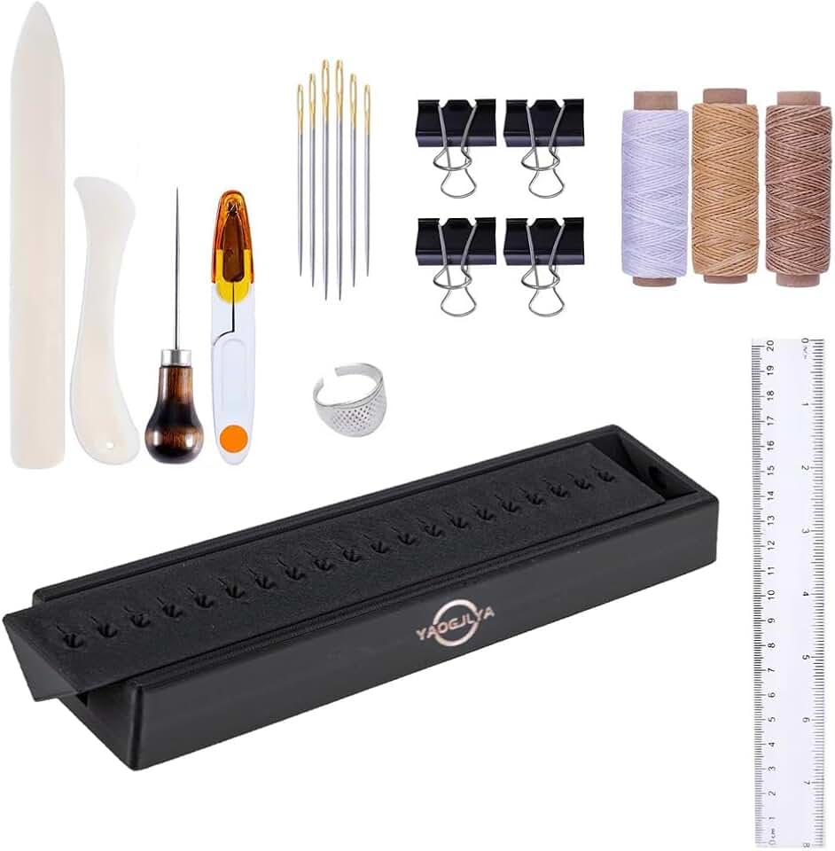 11.8 Inch Bookbinding Punching Tools Kit with Thread, Needle, Clips, Awl, and Cradle