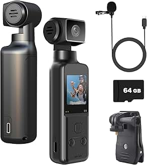 4K Body Camera with Microphone, 270° Rotation, 64GB