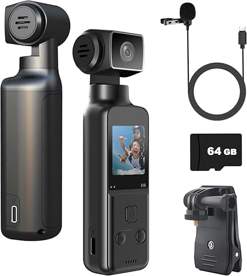4K Body Camera with Microphone, 270° Rotation, 64GB