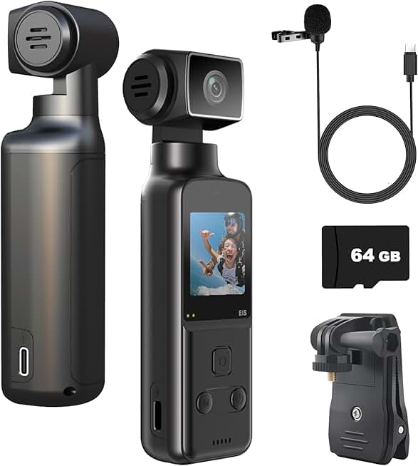 4K Body Camera with Microphone, 270° Rotation, 64GB