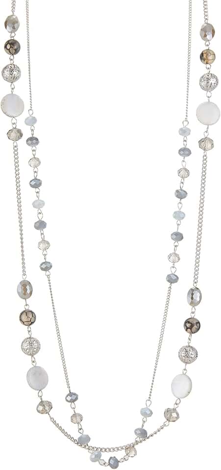 Layered Crystal Beaded Long Necklace for Women