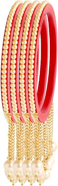 Acrylic Pearl Bangle Set for Women, 4 Pieces