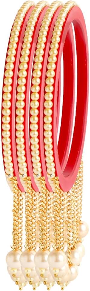 Acrylic Pearl Bangle Set for Women, 4 Pieces