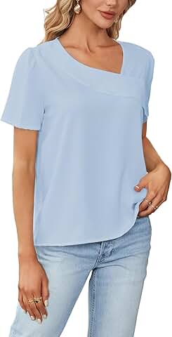 Women's Asymmetric Short Sleeve Crew Neck Pullover