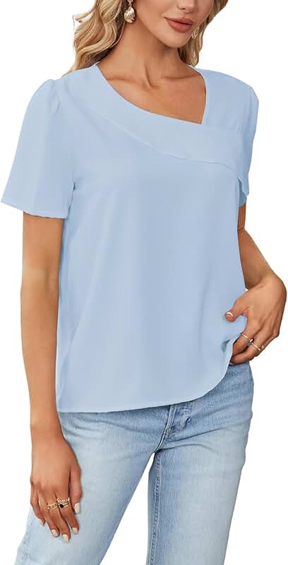 Women's Asymmetric Short Sleeve Crew Neck Pullover