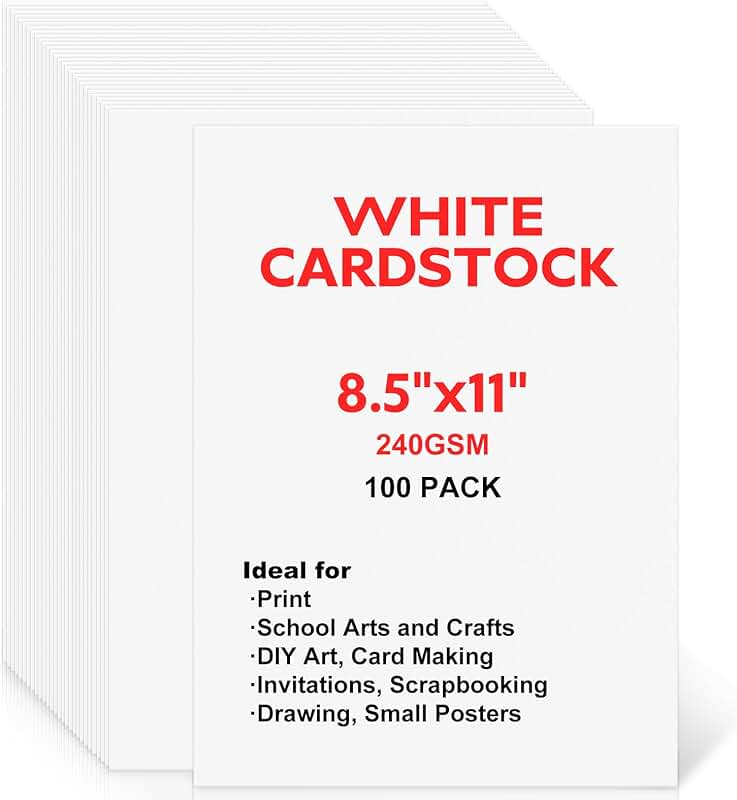 White 8.5 x 11 inch 240GSM Cardstock for Crafts and Art
